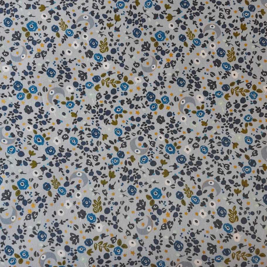 Vzor bavlněného plátna Cosmic Bloom Bright Blues Metalic